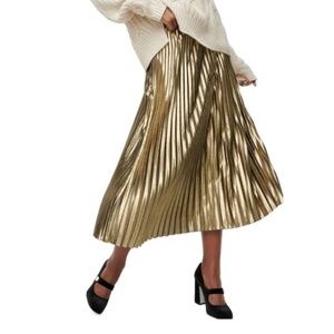 J. Crew Collection Metallic Gold Pleated Midi Skirt